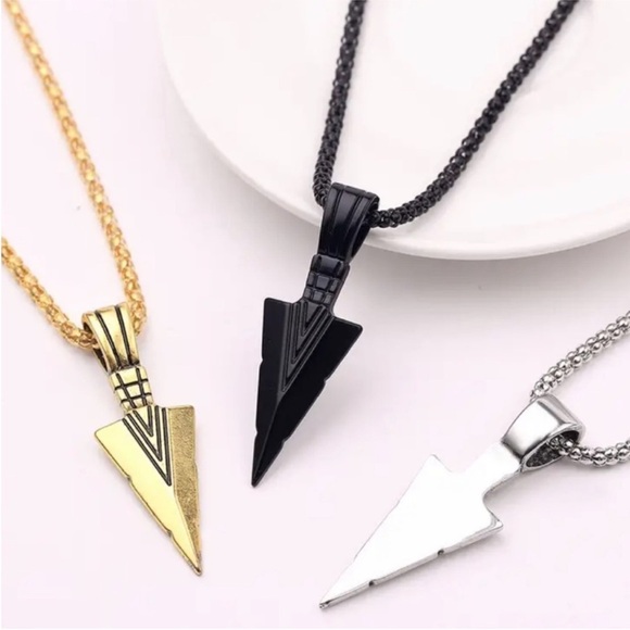 Men's Black Arrow Charm Necklace on Black chain NEW - Picture 3 of 5